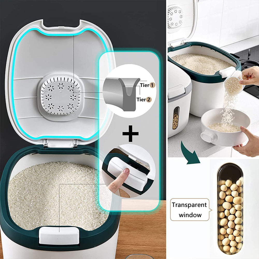 Round Rice Box (NET) 10KG Rice Box Grain Sealed Jar Home Storage