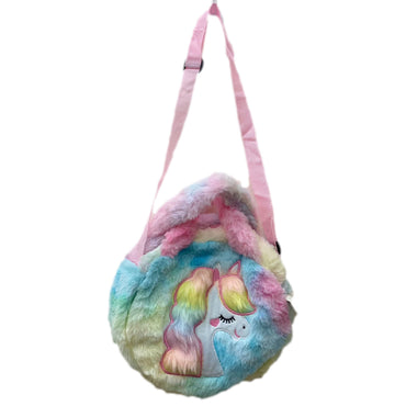 (NET) Simple Plush Bags Cartoon Unicorn Crossbody Bags Soft Fluffy Handbag Shoulder Bags Cute Girls Handbag