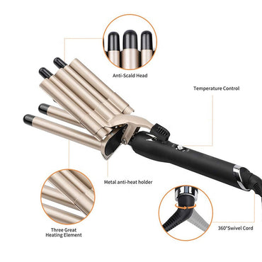 (Net) Curling Iron Hair Wave Curler Temperature Adjustable Four Barrels Hair Iron Hair Waver Iron Ceramic Tourmaline Crimper Hair Iron With Dual Voltage / XR-8832