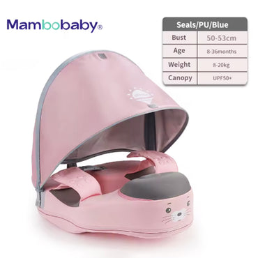 (Net) Baby Solid Float with Removable UPF 50+ UV Sun Protection Canopy Safety Aquatics Floating Ring Fit Infant Toddler