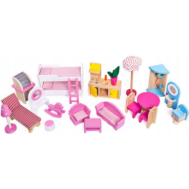 (Net) Wooden Doll House with furniture with Pool and outdoor accessories