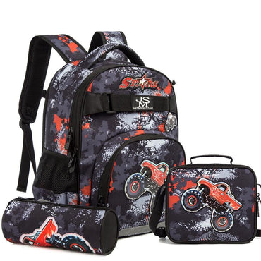 (NET) Car School Bag With Lunch Bag And Pencil Case Set Of 3 Pcs