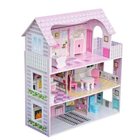 (Net) Wooden Doll House With 8PCS Furnitures