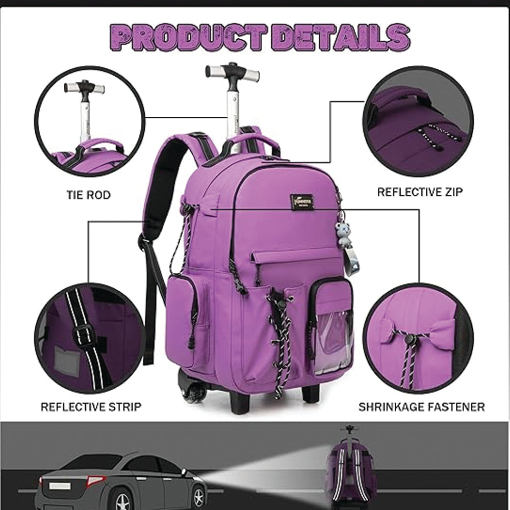 (NET) School Rolling Backpack With Wheels Purple Set Of 3 Pcs