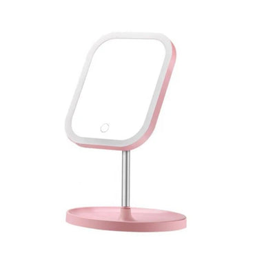 (Net) Customized Rectangular Shape Single Face LED Table Mirror with Tray 360° Swivel Function
