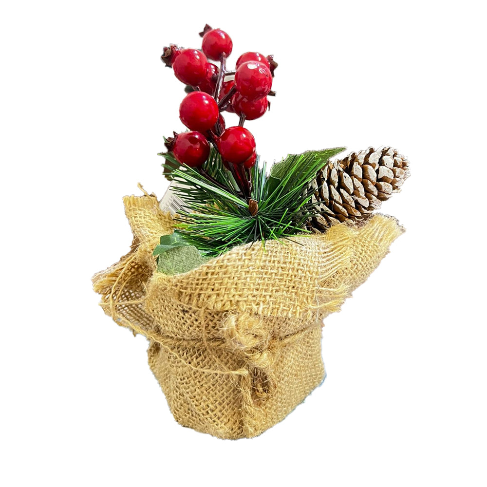 Christmas Flower Pot Decoration - Timeless Pine and Berries Elegance