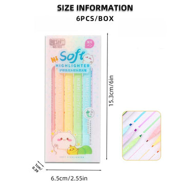 6 Pieces Set Candy Colored Highlighter Pen With Soft Tips / 290213