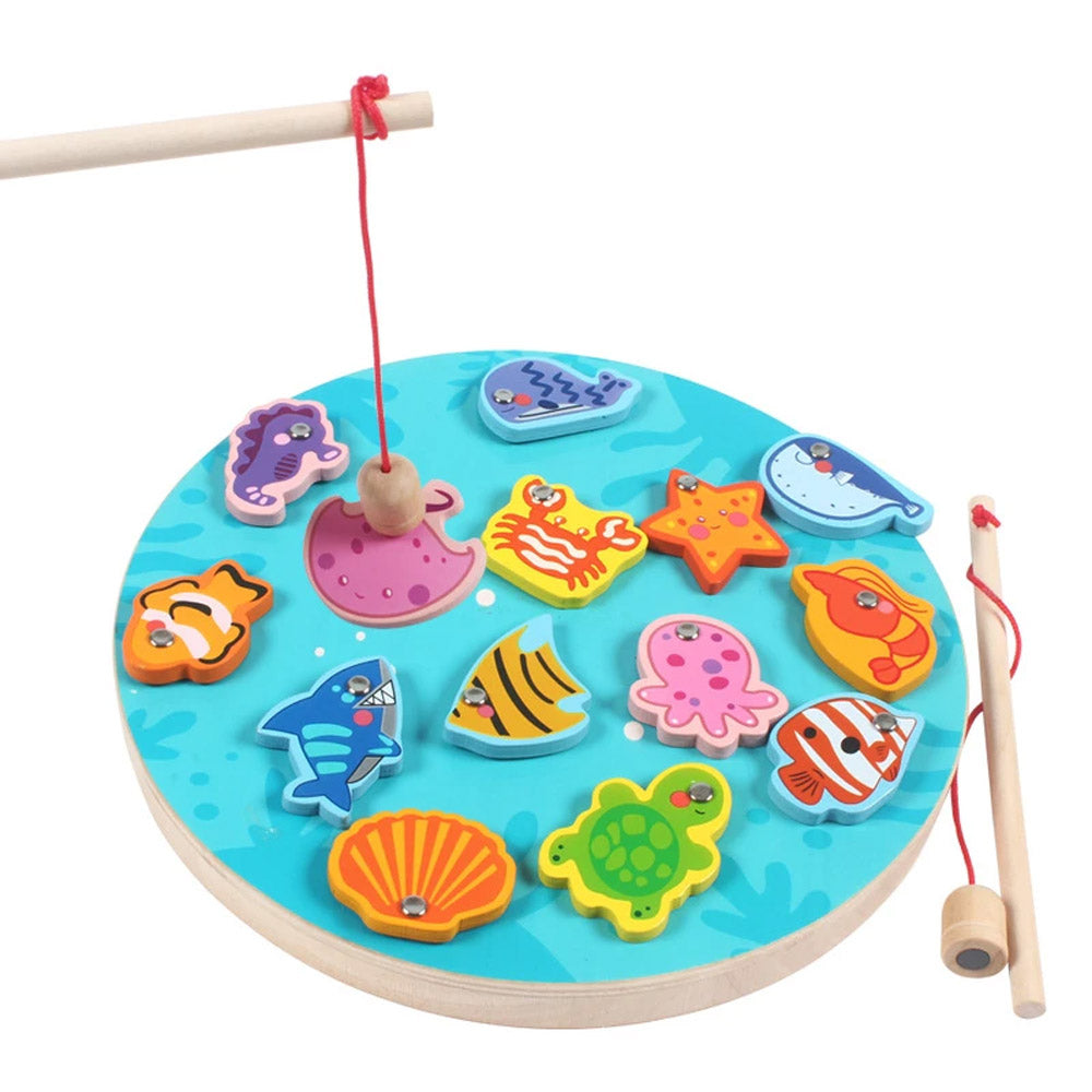 Fishing Game Magnetic Toy Wooden Pieces with Fish & Rod