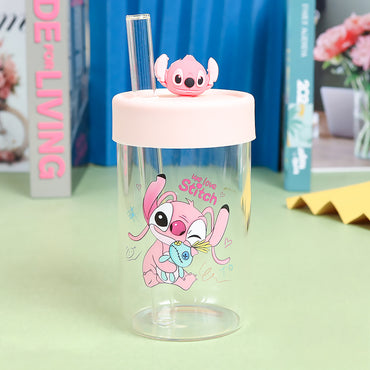Stitch Glass Bottle With Straw