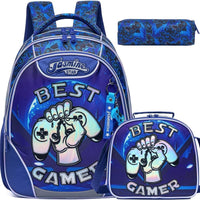 (NET) Blue Game Backpack For Girls Set Of 3 Pcs