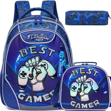 (NET) Blue Game Backpack For Girls Set Of 3 Pcs