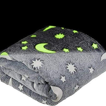 Magic Glow in The Dark Blanket Throw with Star Sky Objects Super Soft Snuggly Fluffy / JN-678