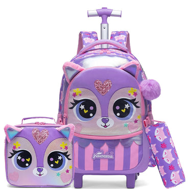 (NET) Meetbelify Purple Kids Rolling Backpack 3 Pcs