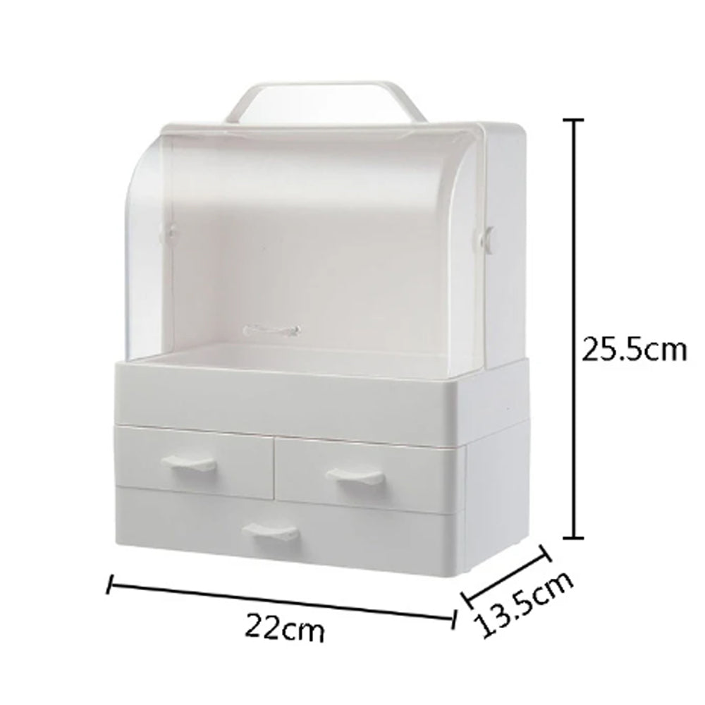 ( NET ) Makeup Storage Organizer Box Holder Portable Handle Fully Open Waterproof Lid Dustproof Drawers