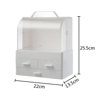 ( NET ) Makeup Storage Organizer Box Holder Portable Handle Fully Open Waterproof Lid Dustproof Drawers