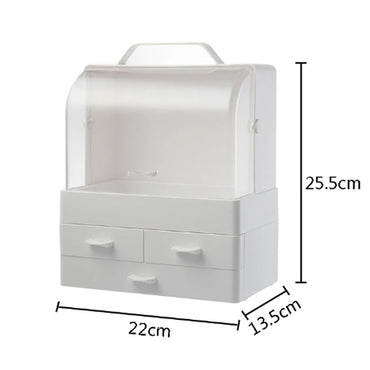 Makeup Storage Organizer Box Holder Portable Handle Fully Open Waterproof Lid Dustproof Drawers