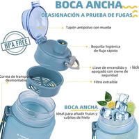 (Net) Water Bottle, BPA Free, Sport Gym Travel With Hanger With Time Marker, Leakproof - 700ml