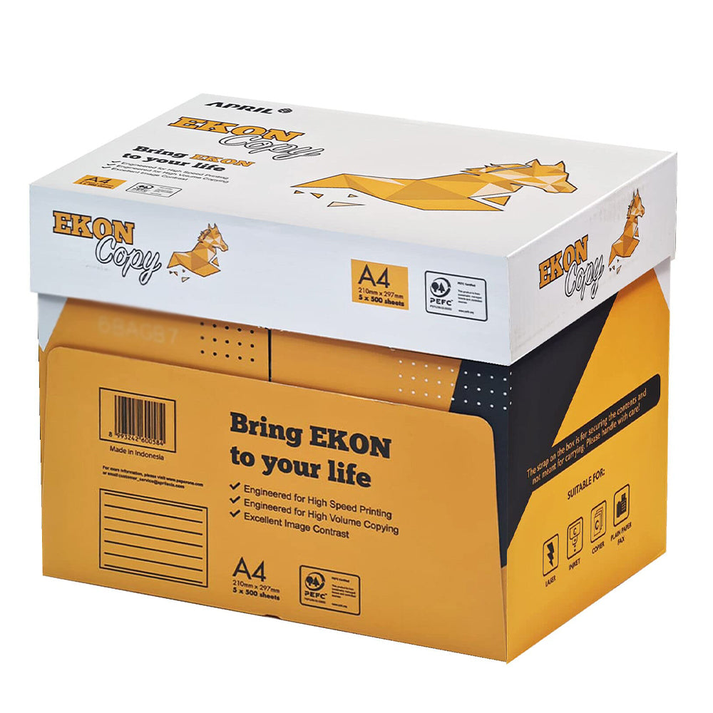 *NET* EKON Copy Paper 5-Ream, Box – 2500 Sheets Paper- A4 Size, 80gsm