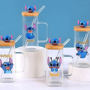 Stitch Glass Cup With Straw