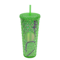 (NET) Plastic Double Wall Crystal Tumbler With Straw And Lid 750 ML