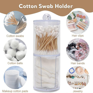 Cylinder Transparent Two-Layer Cosmetics Container Storage Box Case For Nail Polish Cotton Swab