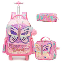 (NET) Butterfly Backpack Trolley Bag 3 Pcs