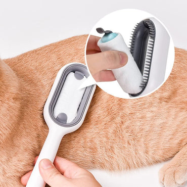 (Net) Clean Hair Removing Comb Sticky Brush For Cats Dog Cuddles, Pet Hair Remover with Wet Wipes for Long & Short Haired