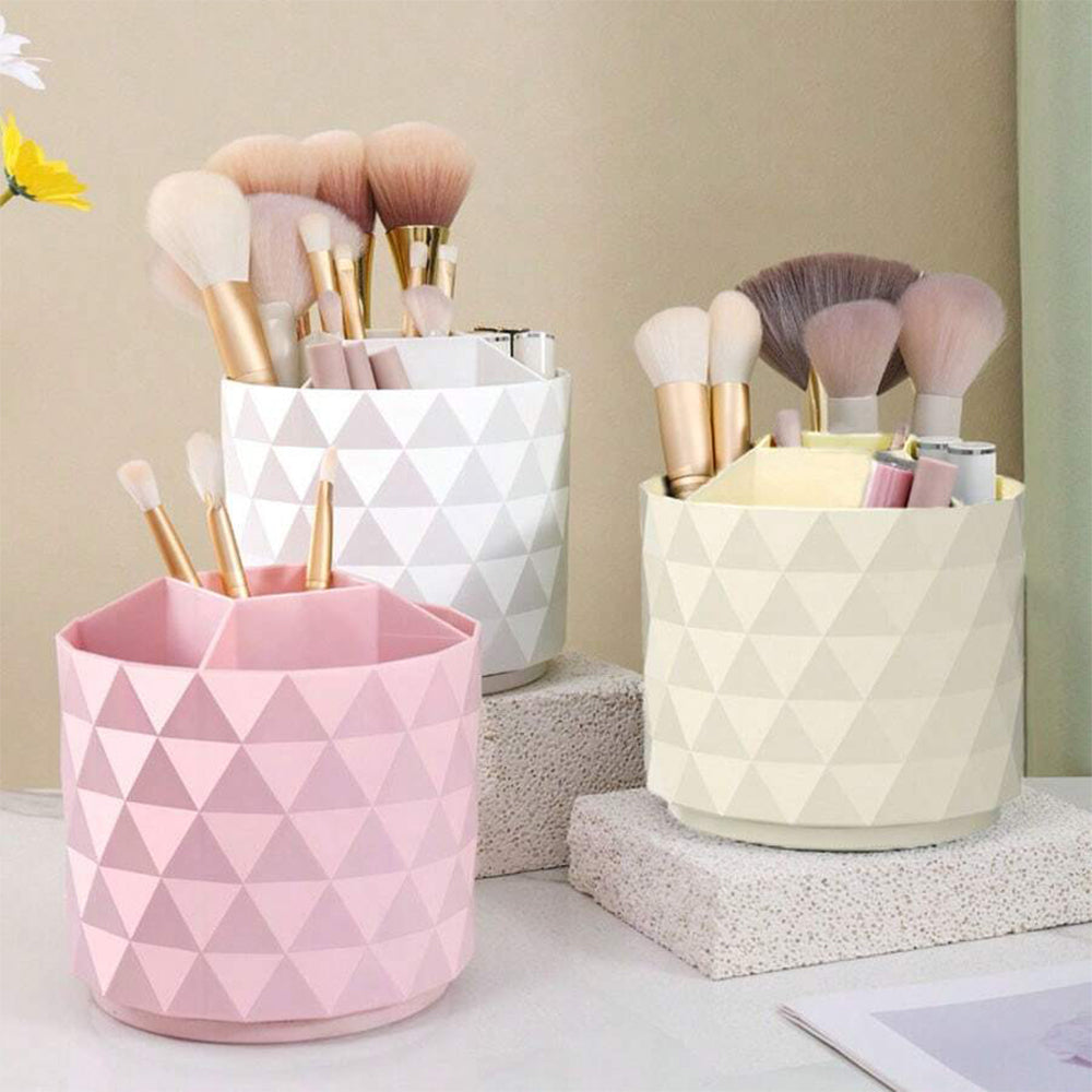 360 Degree Rotating Round Makeup Brush Storage Box With Dustproof Cover