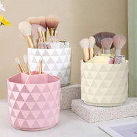 (net) 360 Degree Rotating Round Makeup Brush Storage Box With Dustproof Cover