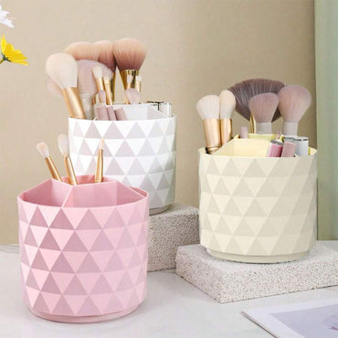 (net) 360 Degree Rotating Round Makeup Brush Storage Box With Dustproof Cover