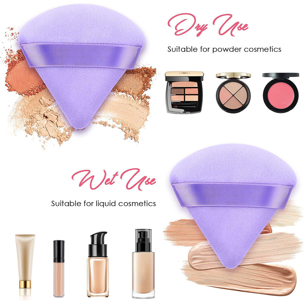 (NET) 2 Pcs  Reusable Powder Puff Triangle Dry Wet Velour Puff