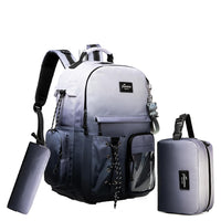 (NET) Grey Backpack With Lunch Box & Pencil Bag Set Of 3 Pcs