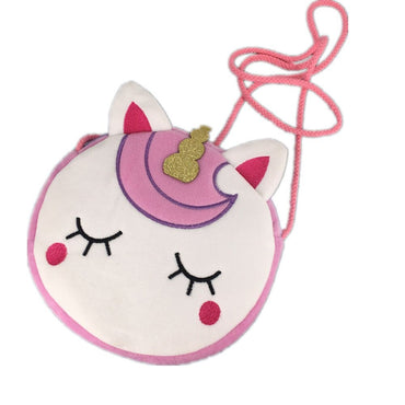 Cute Funky Unicorn Face Soft Plush Shoulder Sling Bang with Smooth Zipper