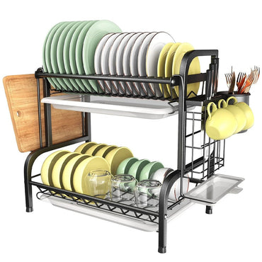 (Net) Dish Drying Rack 2-Tier Dish Rack with Removable Drainboard Stainless Steel Cutting Board Holder for Kitchen Organization