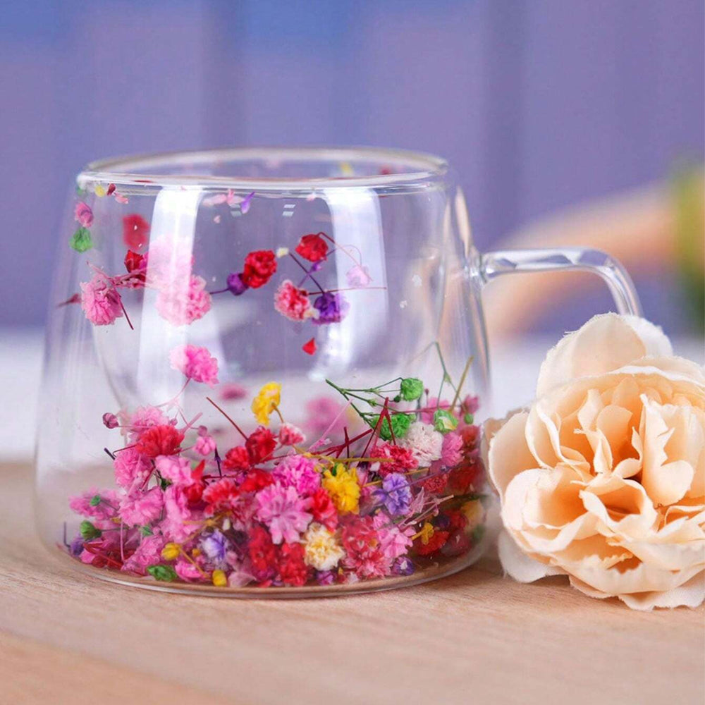 (NET) Transparent Mug with Colorful Flowers 250ml