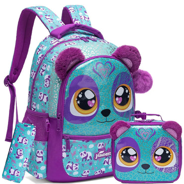 (NET) Purple Cat Backpack With Lunch Box & Pencil Case
