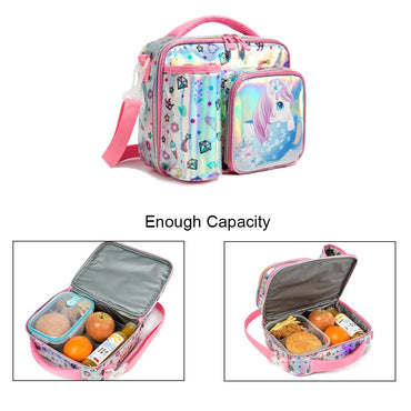 (NET) Kids lunch bag insulated lunch bag school nursery lunch bag double tier food lunch bag laser unicorn / 22049-UC
