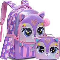 (NET) Purple Cat Backpack With Lunch Box & Pencil Case