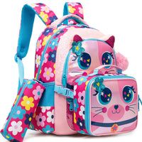 (NET) Cat Backpack With Lunch Box & Pencil Case