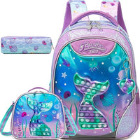 (NET) Mermaid Purple Backpack For Girls Set Of 3 Pcs