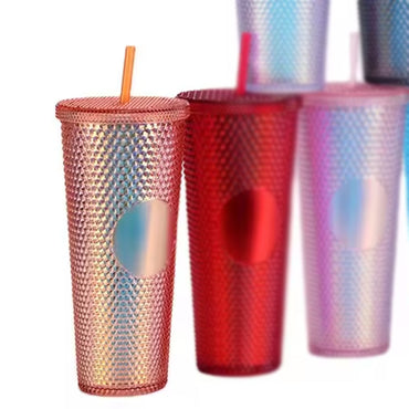 (NET) Tumbler With Lid And Straw Iced Coffee Cups Travel Mug Reusable Plastic Cups Insulated Tumblers Double Walled  750 ML