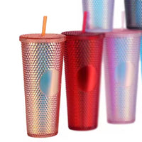(NET) Tumbler With Lid And Straw Iced Coffee Cups Travel Mug Reusable Plastic Cups Insulated Tumblers Double Walled  750 ML