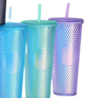 (NET) Tumbler With Lid And Straw Iced Coffee Cups Travel Mug Reusable Plastic Cups Insulated Tumblers Double Walled  750 ML