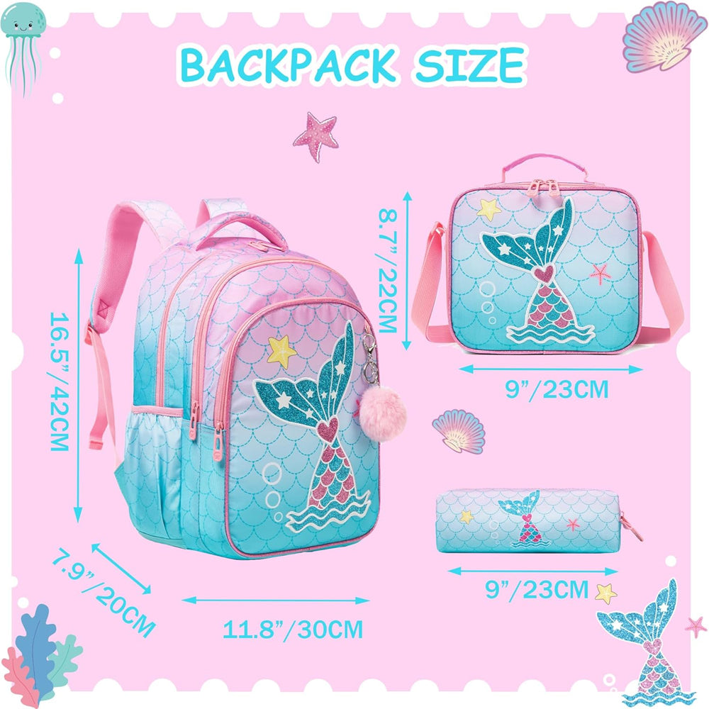(NET) School Backpacks With Lunch Box & Pencil Case Set Of 3 Pcs