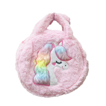 (NET) Simple Plush Bags Cartoon Unicorn Crossbody Bags Soft Fluffy Handbag Shoulder Bags Cute Girls Handbag