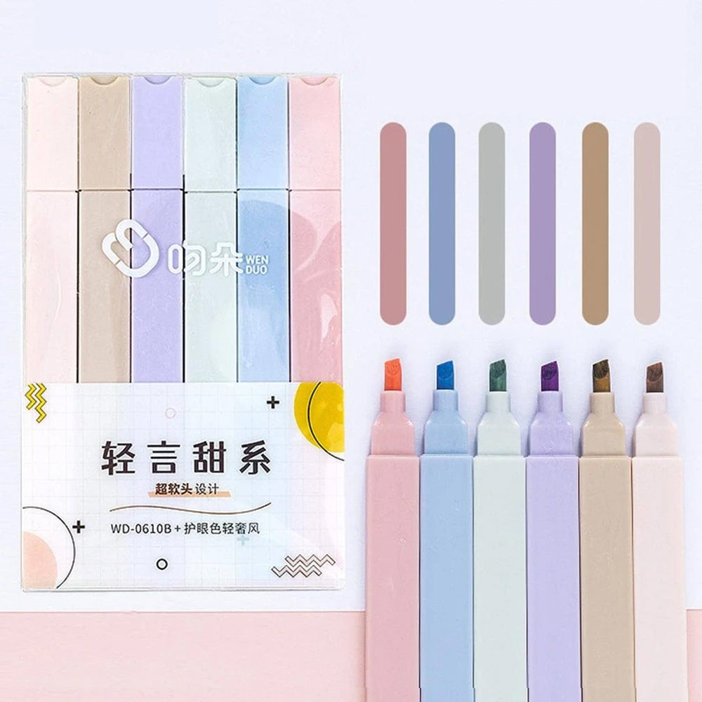 6Pcs Soft Nib Highlighters / CY7721A