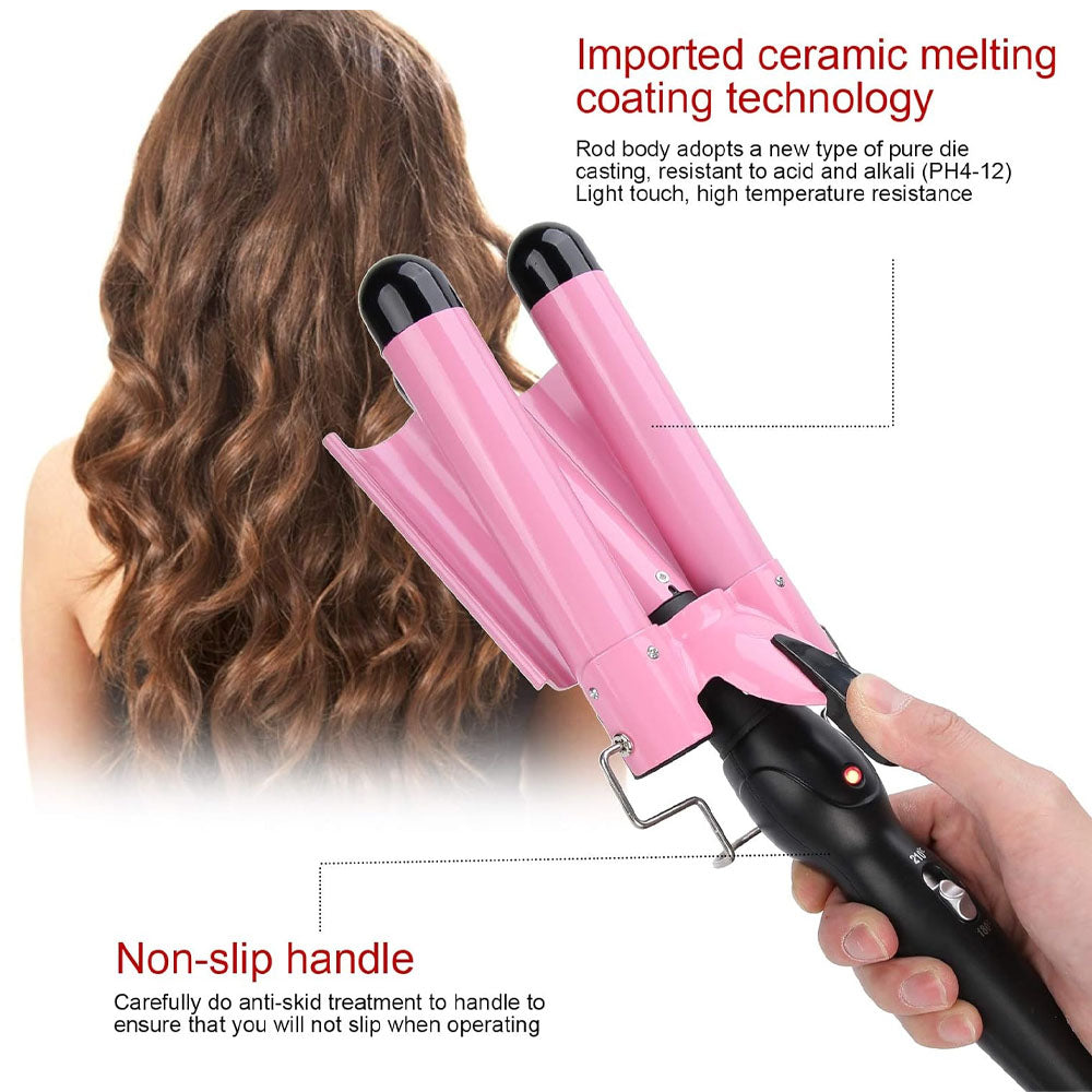 (Net) Curling Iron Hair Wave Curler Temperature Adjustable Three Barrels Hair Iron Hair Waver Iron Ceramic Tourmaline Crimper Hair Iron With Dual Voltage/ XR-8829