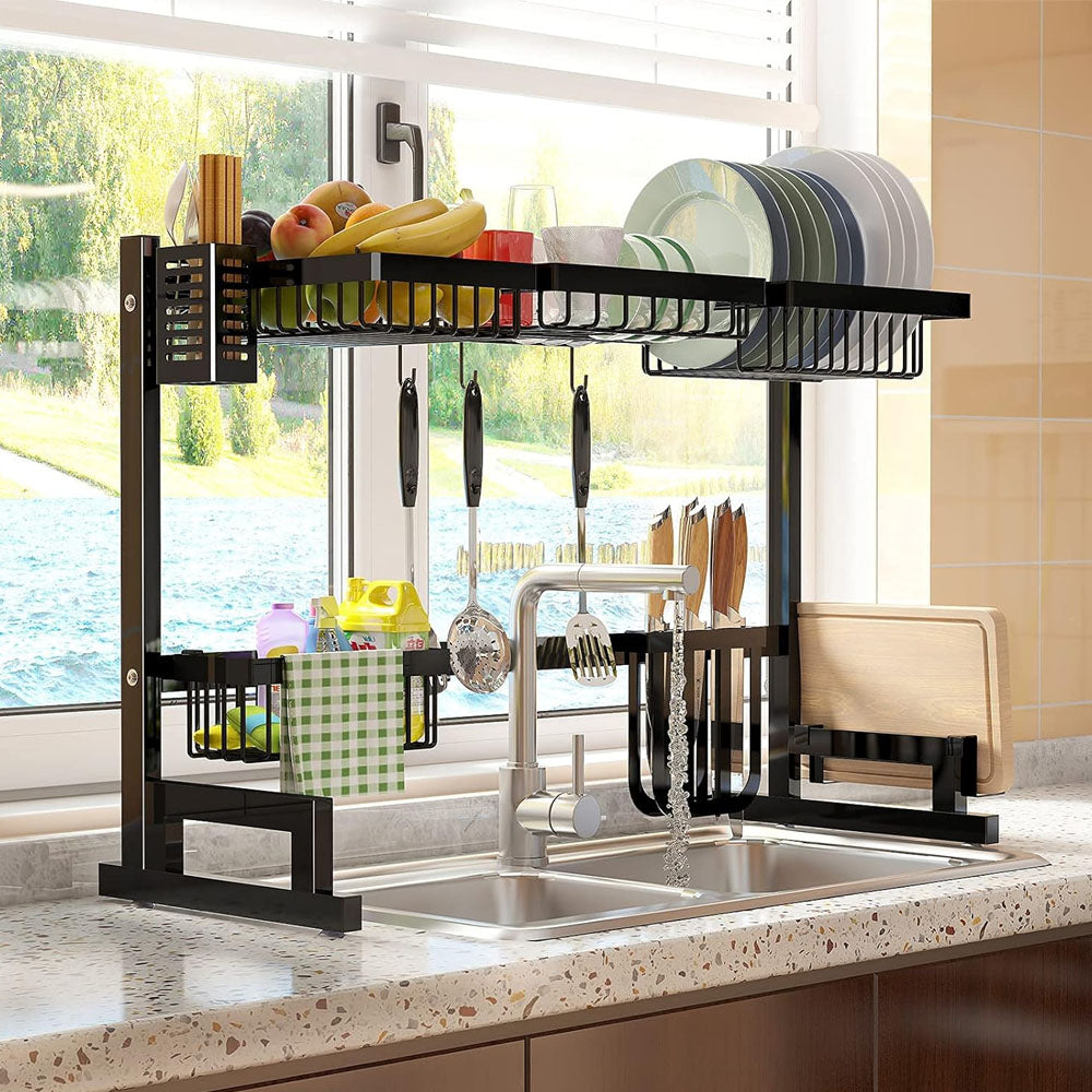 (Net) Adjustable 2-Tier Stainless Steel Kitchen Rack - Your Solution for Organized Kitchen Bliss