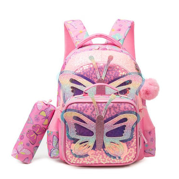 (NET) Butterfly Backpack With Lunch Box & Pencil Case