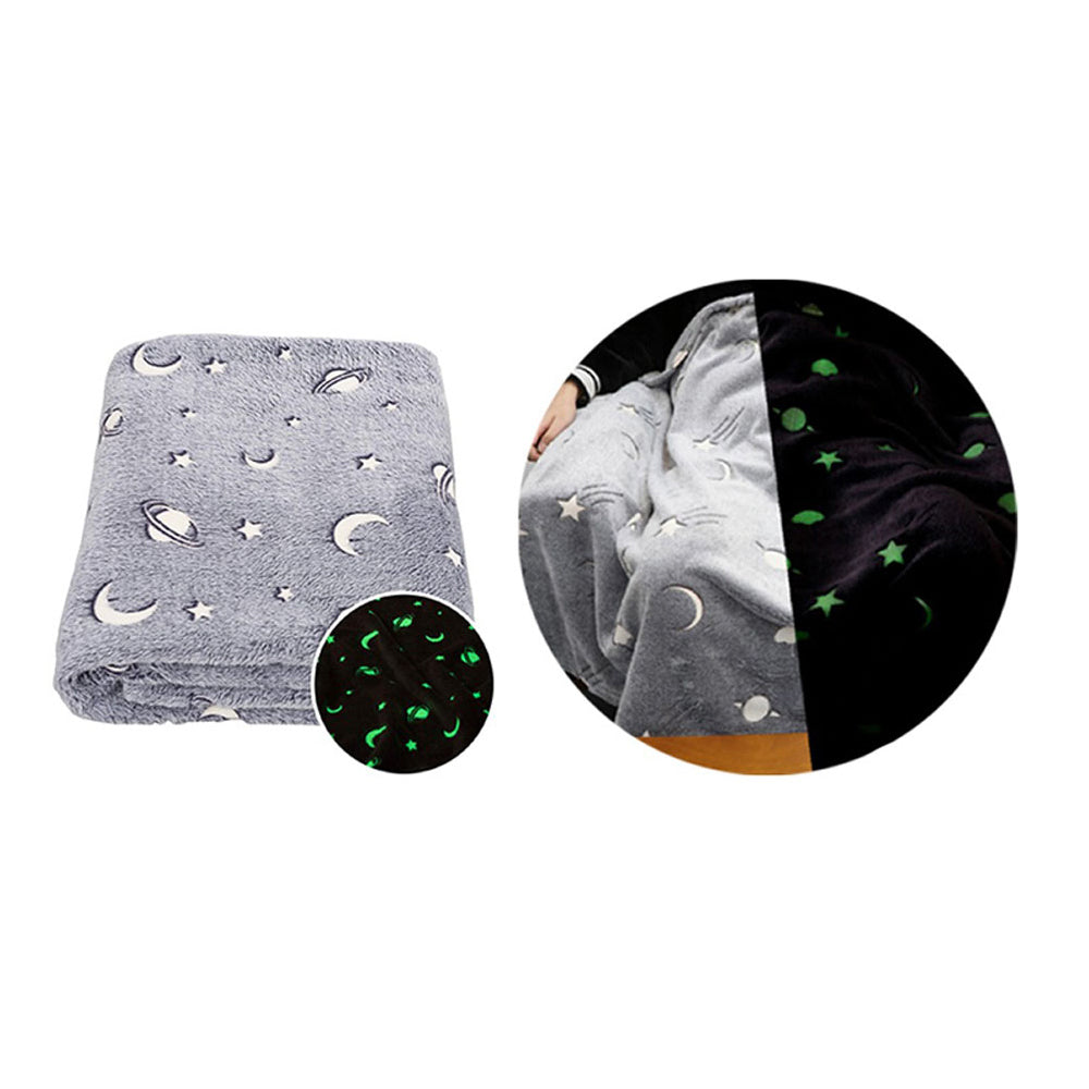 Magic Glow in The Dark Blanket Throw with Star Sky Objects Super Soft Snuggly Fluffy / JN-678